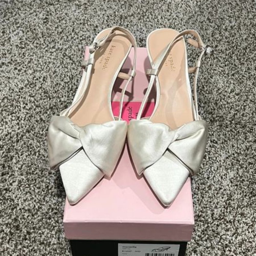 Kate Spade - Marseille Dress Pumps - 2 1/4” Kitten Heel - Ivory Satin - Size 8.5
